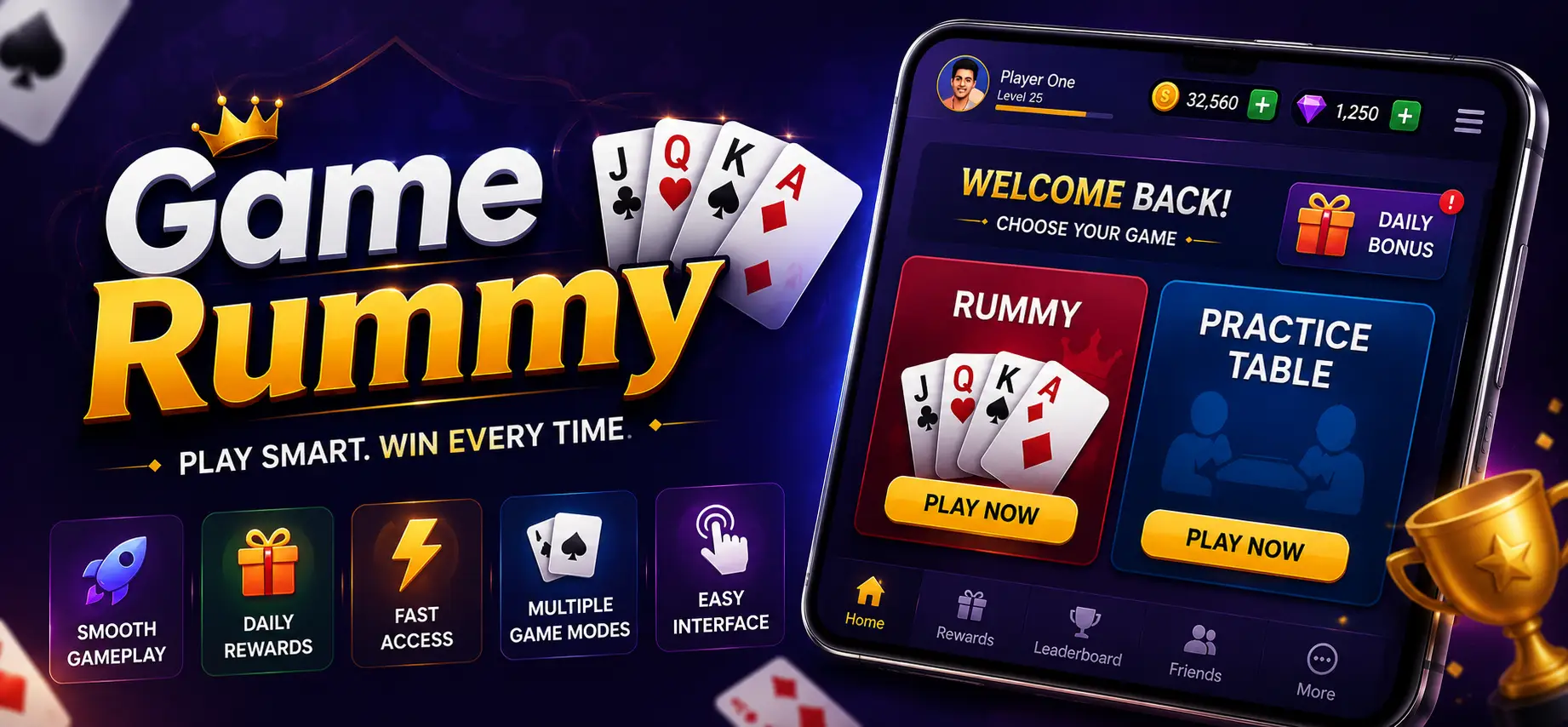 Game Rummy app banner with modern rummy gameplay and mobile UI