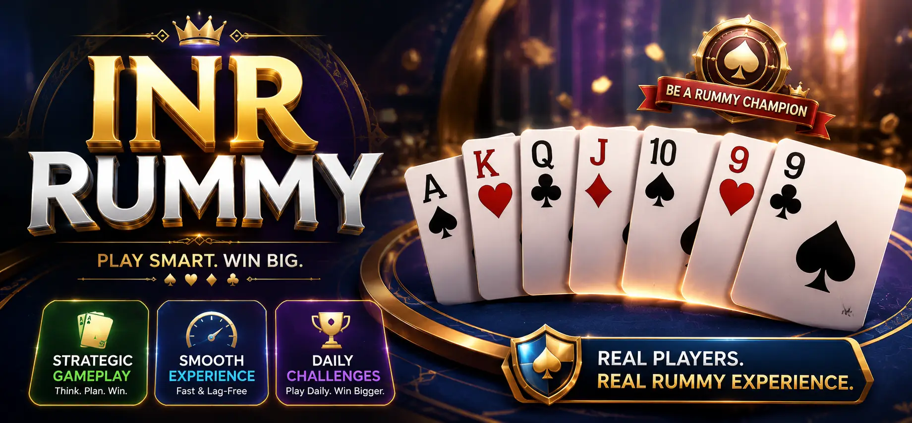 INR Rummy App rummy card game table interface on an Android smartphone screen