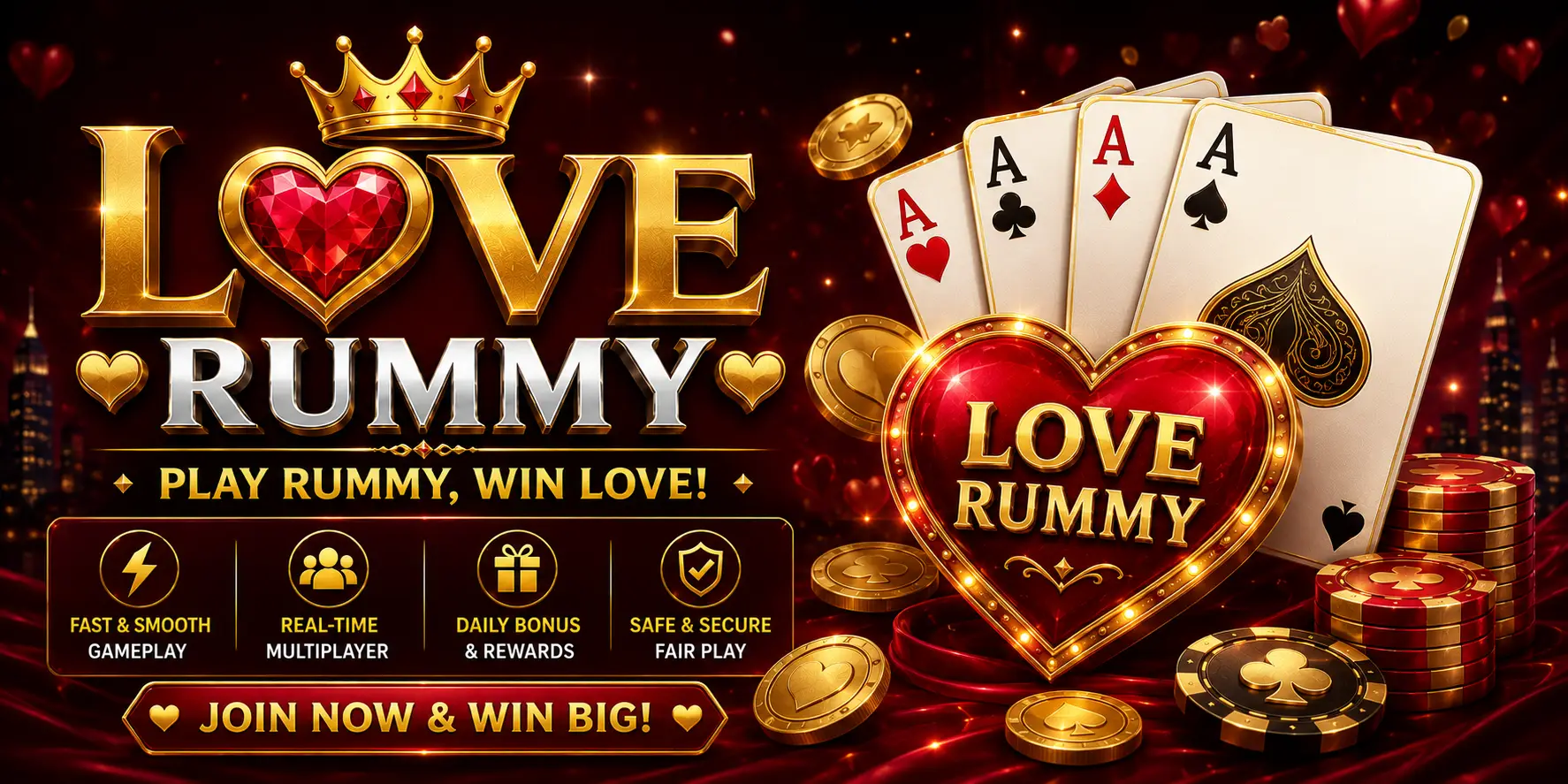 Love Rummy app showing Indian Rummy card game being played on an Android smartphone